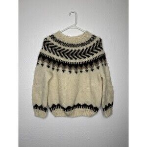 Vintage Hilda Iceland Nordic Wool Knit Sweater Small Medium Fair Isle Natural